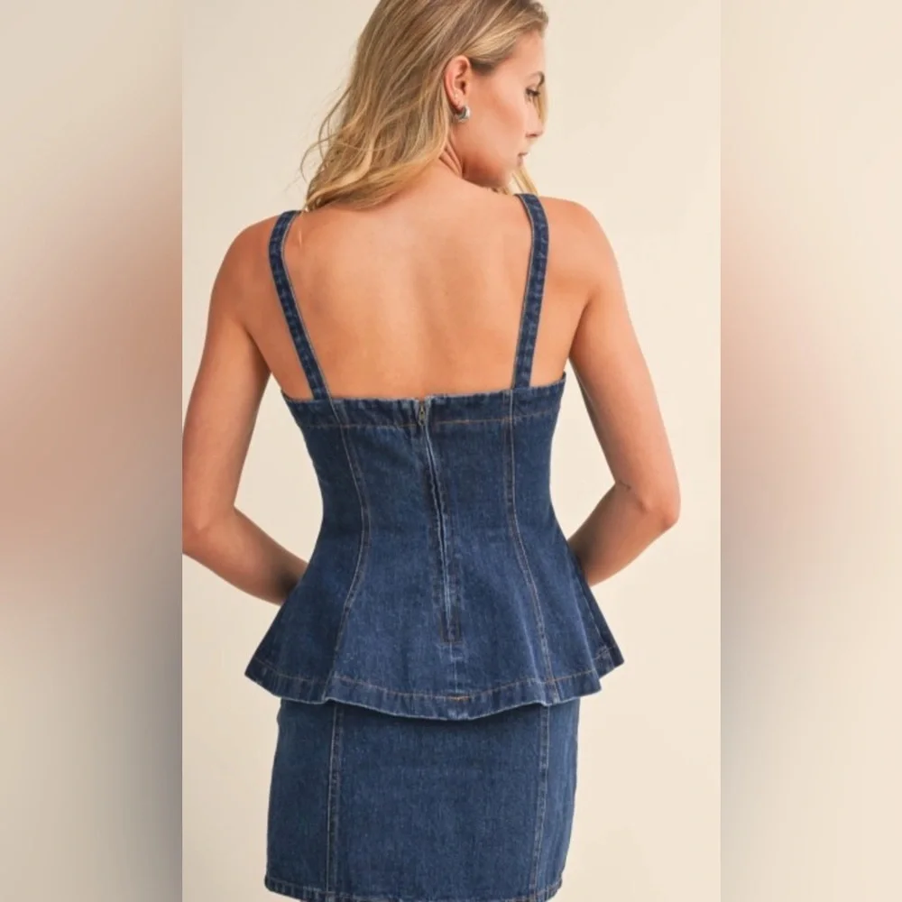 Klesis 🆕 Denim Peplum Top & Mini Skirt Set | S M L